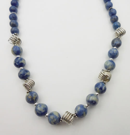 DKC-1126 Necklace Sodalite and Silver Love Knots $240 at Hunter Wolff Gallery